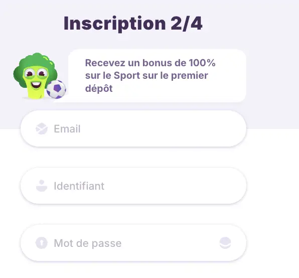 Registratie bij Nomini Casino - stap 2 van 4: ontvang een sportbonus van 100% Stap 2 van registratie bij Nomini Casino met een 100% eerste stortingsbonus voor sport