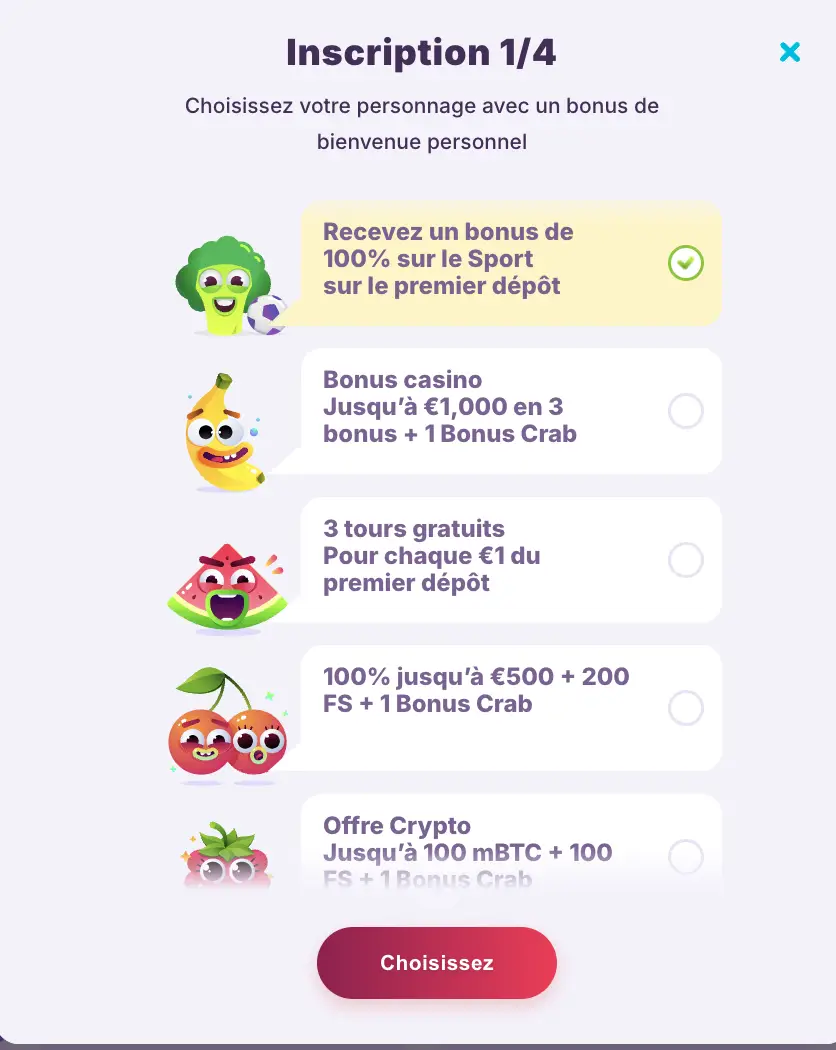 Selecteer je welkomstbonus bij Nomini Casino - tot €1.000 of 100 mBTC Keuze uit welkomstbonussen bij Nomini Casino met opties zoals gratis spins en crypto-aanbiedingen